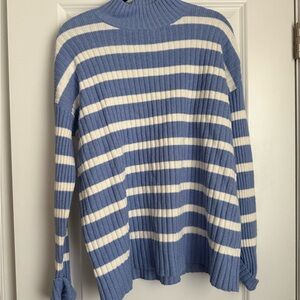 LOFT Blue and White Striped Ribbed Sweater